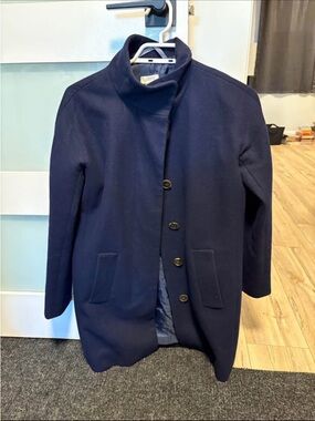 J Crew Navy Wool Blend Single-Breasted Coat
